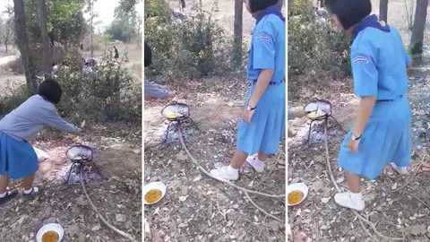 ขำน้ำตาเล็ด! เด็กๆ ยุวกาชาดเข้าค่ายตั้งเตาทอดไข่ ผลเป็นไงต้องดู (คลิป)
