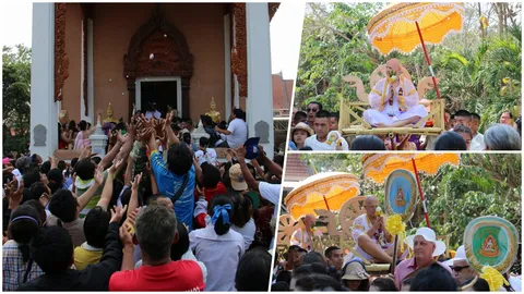 วัดแทบแตก!2ฝรั่งดัตช์บวช โปรยทาน 3แสน ชาวบ้านแห่ร่วมส่งนาค แย่งชุลมุน