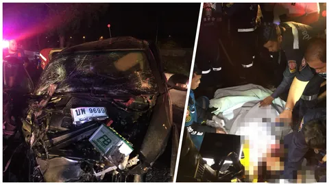 วีโก้บวกรถเก๋ง ชนสนั่นกลางสะพานบางปะหัน หญิงวัย 40 ดับสลด 