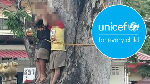 รับไม่ได้! ยูนิเซฟไทย ติจับเด็กมัดกับต้นไม้ ชี้กระทบจิตใจรุนแรงระยะยาว
