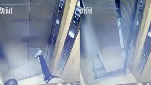 เด็กจีนตกใจ! แค่ใช้เท้ายัน ประตูลิฟต์ถึงกับพัง (คลิป)