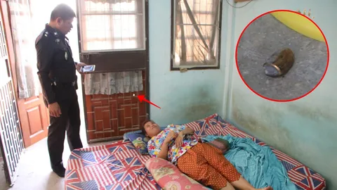 หวิดตายไม่รู้ตัว! กระสุนปริศนาทะลุประตูระเบียงบ้านแม่ค้าบางปะกงกลางดึก