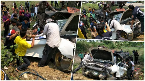 อุตรดิตถ์เฮี้ยน! สังเวยสงกรานต์ หลับในพุ่งข้ามเลนชนตาย 3 เจ็บ 8