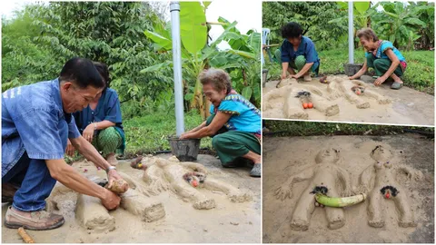 พิธีขอฝน ชาวเมืองลับแล ปั้นหุ่น 'พ่อเมฆ-แม่ฝน' เปลือยกาย