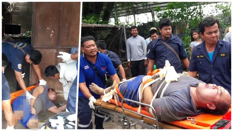 เมียหนีคลั่งหนัก ปีนหลังคาบ้านพักคนงาน ตกลงมาไฟช็อตซ้ำ 