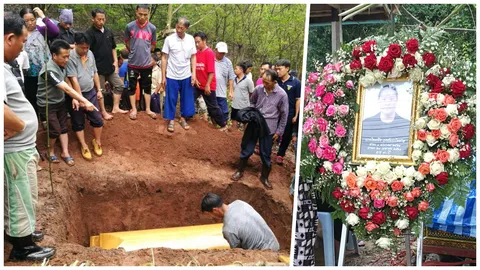 ปลงศพเมียกำนันม้ง เหยื่อโหดอาก้ายิงถล่ม ทำพิธีฝังคู่ลูกสาว