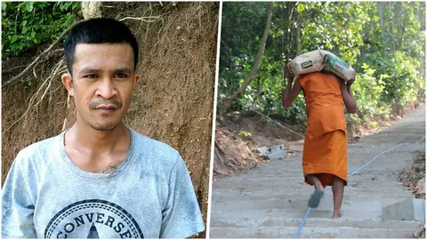 ลาสิกขาแล้ว'หลวงพี่โอ๋'แบกปูนขึ้นเขาบันไดกว่า 300 ขั้น ดูแลพ่อแม่แก่ชรา 