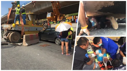 หนุ่ม28ดวงดับ รถบดไหลทับ โดดหนีแล้ว แต่ตัวไปติดแบริเออร์ 