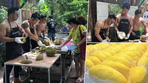 ของดีเมืองระยอง! เปิดวาร์ป 'พ่อค้าทุเรียนสุดแซ่บ' ลูกค้าสาวยืนรอเต็มสวน