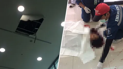 คนงานเคราะห์ร้าย! พลัดตกห้างดังย่านรังสิต ร่างกระแทกพื้นดับสยอง