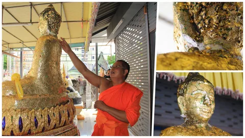 สลดใจ รับวิสาขบูชา โจรชั่วย่องตัดคอพระหลวงพ่อขาว  