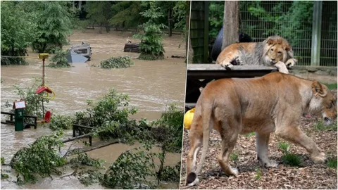 นาทีน้ำท่วมเยอรมนี เสือ สิงโตในสวนสัตว์หลุดกรงหนีตาย สุดท้ายหมีโดนฆ่า (คลิป)