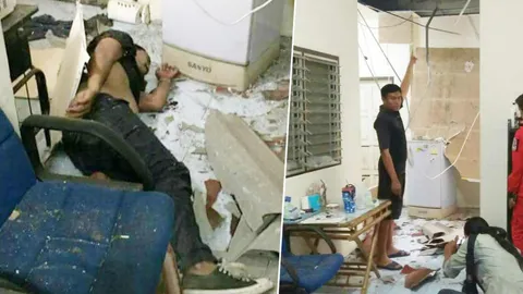 นึกว่าแมว! ที่ไหนได้คนเมายาบ้าปีนหลังคาบ้าน ทะลุร่วงลงมา 