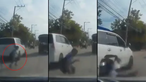 หวิดดับ! เด็กวิ่งข้ามถนนตัดหน้าโดนรถชน คนขับรีบเบรกโชคดีเจ็บเล็กน้อย (คลิป)
