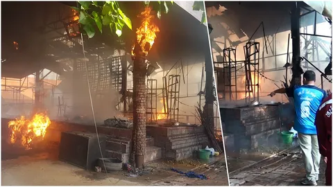 ไฟไหม้เวทีแสดงตลาดน้ำอโยธยา เสียงดังบึม พ่อค้าแม่ค้า หวีดลั่น