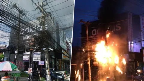 เทียบความยุ่งเหยิง! นิมมานฯ ซอย 2 สายไฟ-เคเบิลระโยงระยาง ก่อนเพลิงไหม้