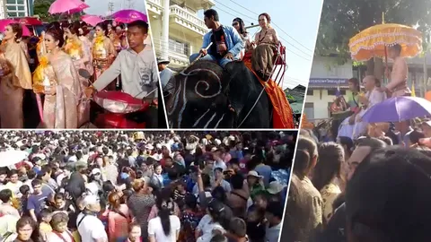 อลังการงานช้าง! งานบวชลูกเสี่ยโพธาราม โปรยทาน 1ล้าน คนมืดฟ้ามัวดิน (คลิป)