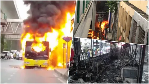 ไหม้วอด ไม่เหลือซาก ไฟลุกพึ่บรถเมล์ ปอ.48 ย่านพระโขนง