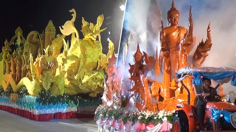 อุบลราชธานี แห่เทียนเข้าพรรษาภาคกลางคืนประกอบแสงสีเสียงสุดยิ่งใหญ่