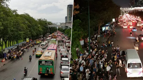 อันตรายไหม? ภาพคิวรถตู้หน้าสวนจตุจักร ให้ผู้โดยสารรอรถบนถนน