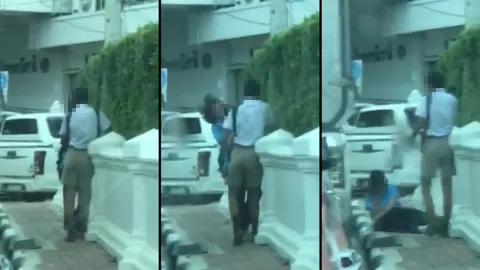 ตบหน้าหันลงไปกองกับพื้น! พลเมืองดีรุดห้ามหนุ่มมัธยมลงไม้ลงมือแฟนสาว (คลิป)