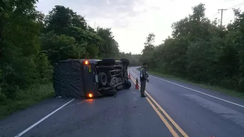 เกือบเละเป็นซอส! รถขนมะเขือเทศเจอช้างป่า หักหลบคว่ำคนขับหนีรอดหวุดหวิด