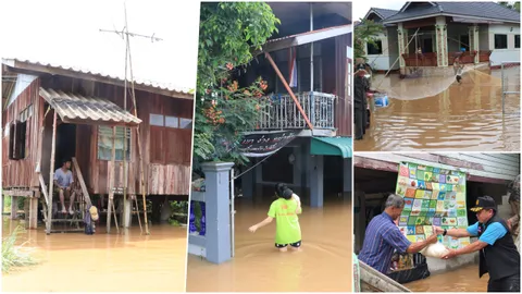 เชียงรายอ่วม!! คันดินแม่น้ำคำ พังถล่ม น้ำทะลักแม่จัน ท่วมบ้านเรือน