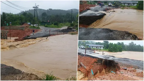 ฝนถล่มพังงา น้ำป่าทะลักซัดถนนขาด เส้นทางไปเขาหลัก-ตะกั่วป่า 