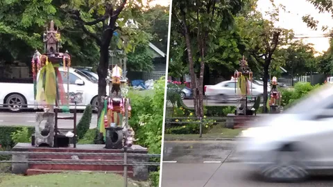 พบศาลพระภูมิ ตั้งกลางถนน ชาวบ้านชี้เฮี้ยน จนท.ไม่กล้ารื้อ