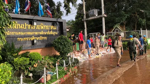 ฝนตกที่หนองคาย แถมน้ำโขงยังหนุนทำน้ำท่วม ร.ร.บ้านปากสวย ที่อ.โพนพิสัย