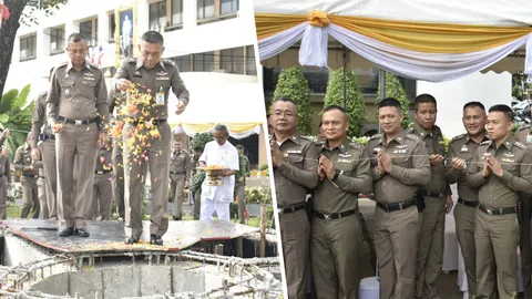 'ชาญเทพ' ประธานพิธีลงเสาเอก ศาลาประดิษฐานพระบรมรูป ในหลวง ร.9