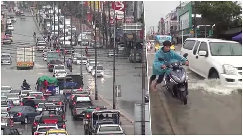 ฤทธิ์พระพิรุณ ถล่มเมืองชล น้ำท่วมถนนสายเศรษฐกิจ ทะลักเข้าบ้านเรือน