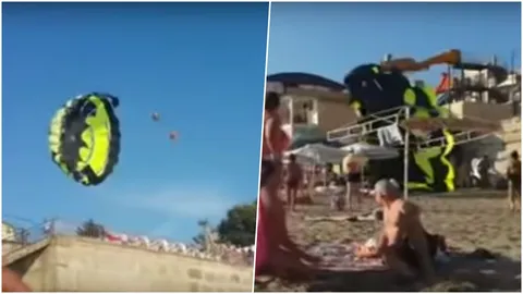 สยองหาดรัสเซีย คู่รักเล่นเรือลากร่มเกี่ยวสายไฟ โดนช็อตเกือบตาย (คลิป)