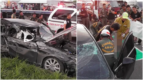 นักศึกษาหนุ่มดับ เก๋งอัดราวสะพาน กระเด็นชนอีกคัน พังยับ