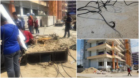 ลวดสลิงกระบะขนทรายขาด คนงานขึ้นไปนั่ง ร่างร่วงพื้น ดับ 1 สาหัส 2