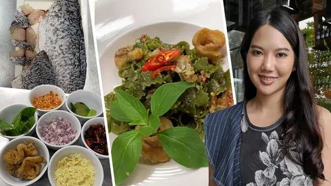 เปิดสูตร เฟตตูชินี่ปลากะพง เกล็ดทองผัดขี้เมา