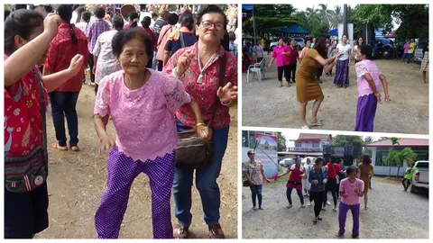 คุณยายอ่างทองสายแดนซ์ กับสเต็ปแดนซ์สุดมันส์ ในงานบุญทอดกฐิน