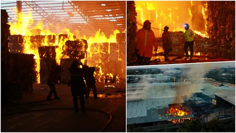 ไฟไหม้โหมหนักโรงงานกระดาษ เมืองสมุทรปราการ ระดมฉีดน้ำสกัด