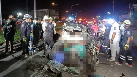 ห้อซีวิคอัด10ล้อ ตายยกคัน4ศพ พนักงานบริษัทผลิตรถยนต์ย่านแหลมฉบัง