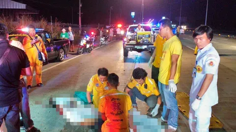 สาวขับจยย. เปลี่ยนเลนกะทันหัน กระบะตามหลังชนล้ม-18 ล้อทับซ้ำดับ