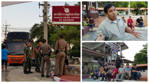 จ่านิวและพวก อดไปอุทยานราชภักดิ์ โดน ตร.สกัดให้นั่งแกร่วที่ สภ.เขาย้อย