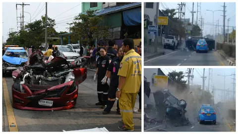 ฝังร่าง 2 ผัวเมียถูกกระบะข้ามเกาะชนเก๋งดับ เผยกระบะโดน จยย.ตัดหน้า