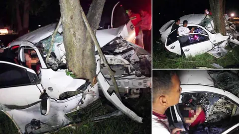 ช่วยระทึก สาว28 ขับเก๋งมาคนเดียว ตกถนนชนต้นไม้เต็มๆ 
