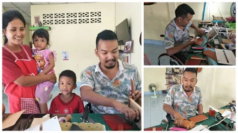 หนุ่มพิการสู้ชีวิต ใช้ปากกัดมือประคอง เย็บกระเป๋าหนังแฮนด์เมดขายจนดัง 