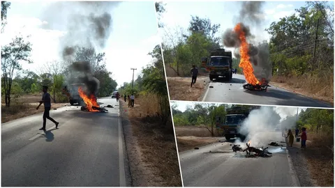 สุดสะเทือนใจ สิบล้ออัดจักรยานยนต์ไฟลุกท่วม พี่ดับ น้องสาหัส