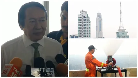 เขตราชเทวีจับมือ รร.ใบหยกสกาย พ่นละอองน้ำจากชั้น 81 ลดฝุ่นละออง 2.5 PM