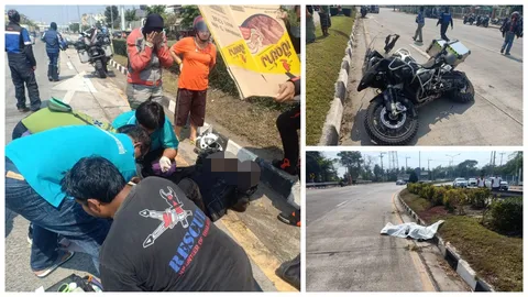 นทท.มาเลย์ ยกทีมขี่จยย.เที่ยวไทย เกิดแหกโค้งที่สุพรรณบุรี ตาย 1 เจ็บ1