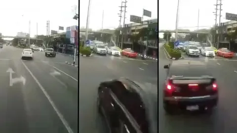 กล้องหน้ารถเมล์เผยนาทีถูกเก๋งดำชน เหตุวิ่งตรงทั้งที่เลนเลี้ยวขวา (คลิป)