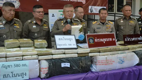 ภูธรภาค 3 แถลงยึดกัญชาแท่ง 580 กก. ซุกรถริมถนนมิตรภาพโคราช