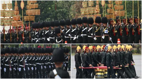 กำลังพลฝึกซ้อมริ้วขบวนพิธีแห่พระสุพรรณบัฏ ดวงพระราชสมภพ และพระราชลัญจกร